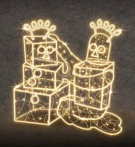 Eco Fix 2D LED světelný robot s dárky, 153 × 120 cm, teple bílá, stojící, 3D tisk, hliník