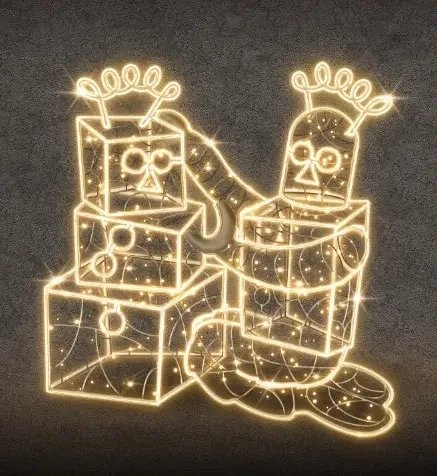 Eco Fix 2D LED světelný robot s dárky, 153 × 120 cm, teple bílá, stojící, 3D tisk, hliník