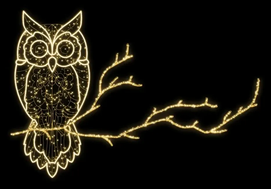Eco Fix 2D LED světelná sova na větvi, závěsná, 220 × 145 × 3 cm, teple bílá, hliník, DZ1195WS1
