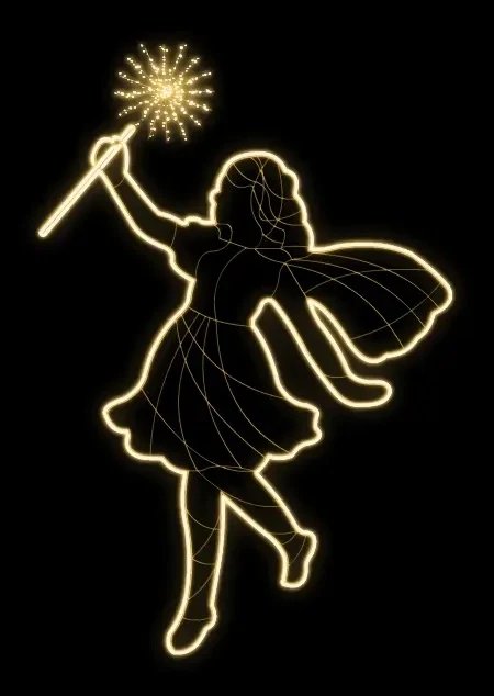 Easy Fix 2D LED světelná víla, 135 × 185 × 60 cm, teple bílá, stojící, 3D tisk