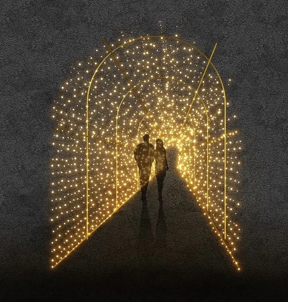 3D LED světelný tunel, 215 × 275 × 200 cm, teple bílá, 230 V, 38,1 W, 2 díly