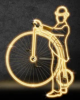 2D LED světelný muž s velocipédem, 145 × 195 cm, teple bílá, závěsný, 3D tisk