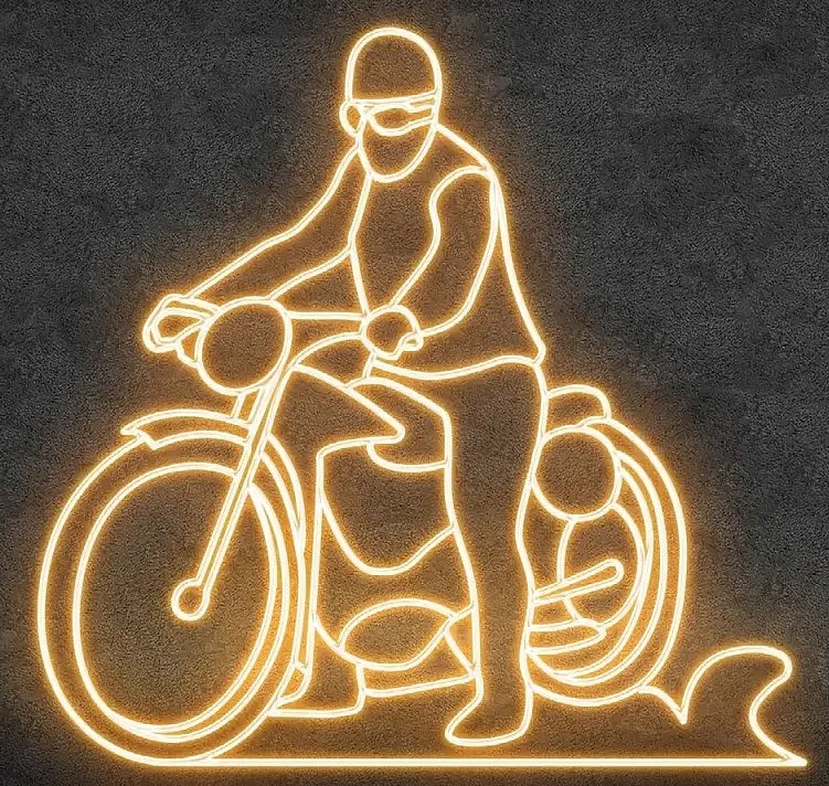 Eco Fix 2D LED světelný motocyklista, 220 × 220 × 60 cm, teple bílá, stojící, 3D tisk