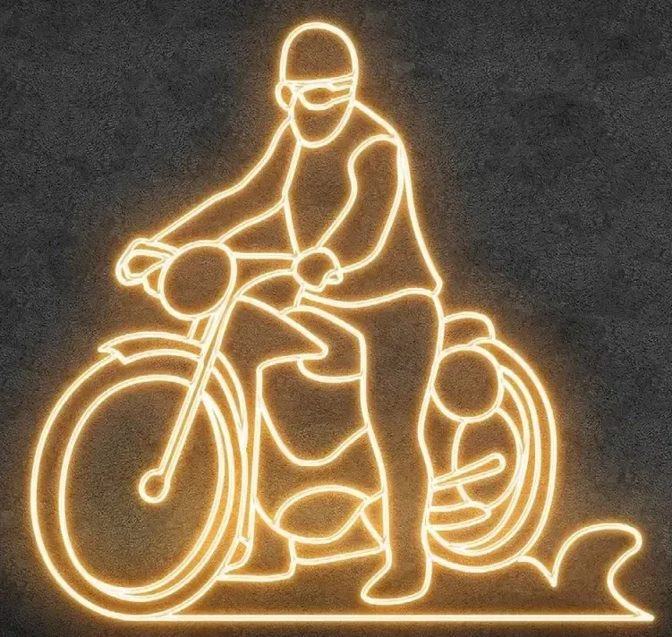 Eco Fix 2D LED světelný motocyklista, 220 × 220 × 60 cm, teple bílá, stojící, 3D tisk