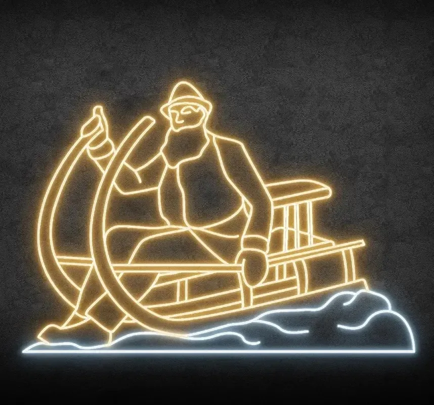 Eco Fix 2D LED světelný dekor, postava na saních, 224 × 156 × 4 cm, ledově bílá, závěsný, 3D tisk