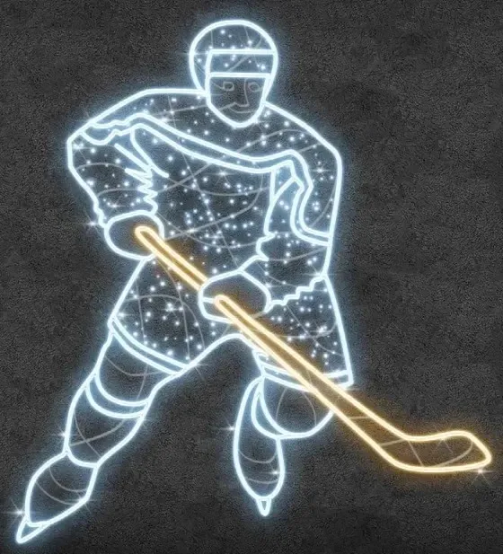 2D LED světelný hokejista, 189 × 209 cm, teplá a ledově bílá, stojící, 3D tisk