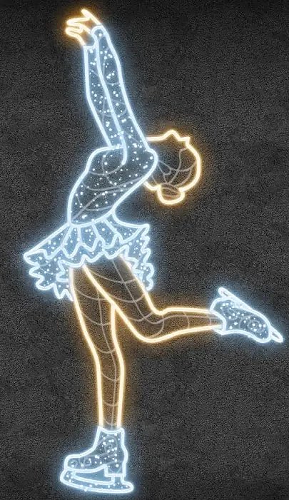 Easy Fix 2D LED světelný dekor, krasobruslařka II., 130 × 243 × 3 cm, teple a ledově bílá, závěsný, 3D tisk