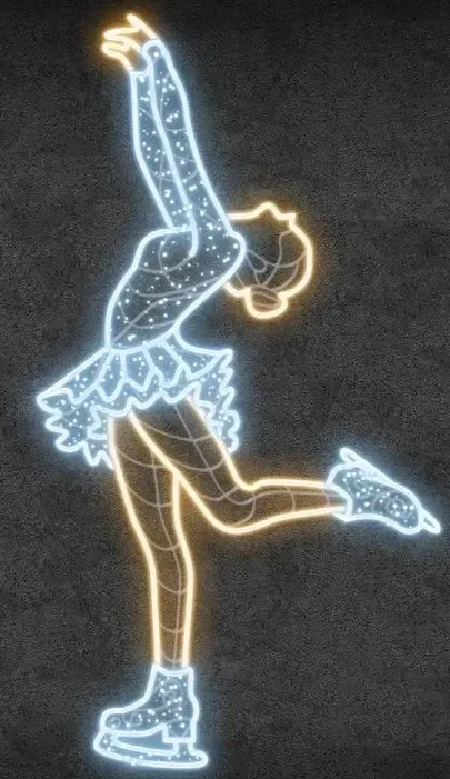 Easy Fix 2D LED světelný dekor, krasobruslařka II., 130 × 243 × 3 cm, teple a ledově bílá, závěsný, 3D tisk