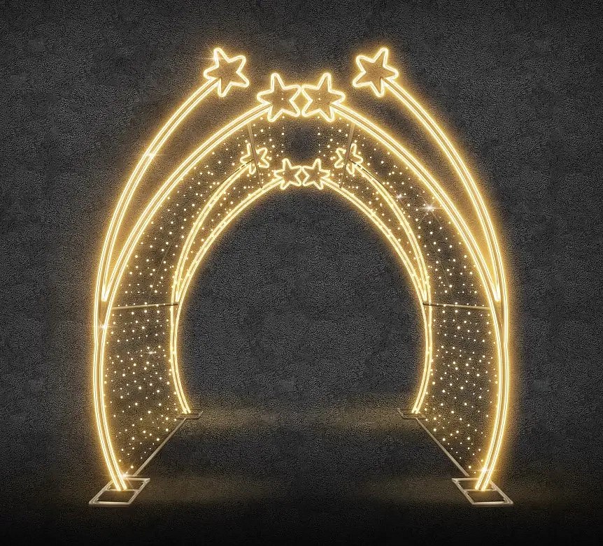 Easy Fix 3D LED světelný tunel s hvězdami, 200 × 250 × 200 cm, teple bílá s Flash, hliník