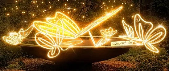 LED světelná fontána, 300 x 100 x 300 cm, teple bílá