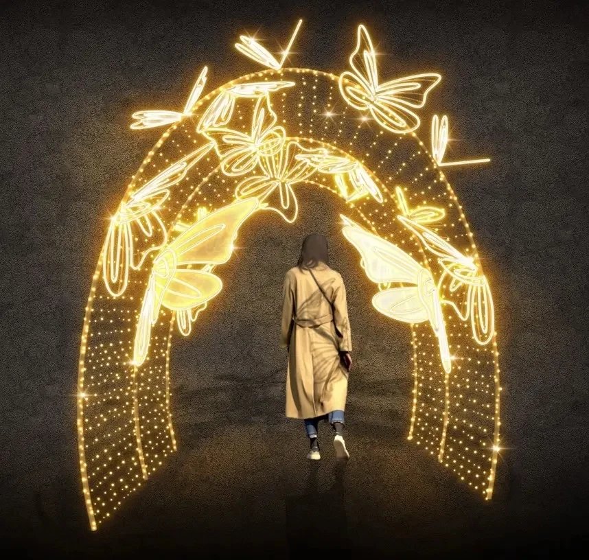 3D LED světelný tunel, 210 × 300 × 400 cm, teple bílá s Flash