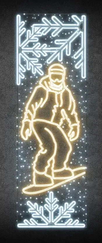 Easy Fix 2D LED světelný banner snowboardista, 80 × 247 cm, teple a ledově bílá, dekor na veřejné osvětlení, hliník