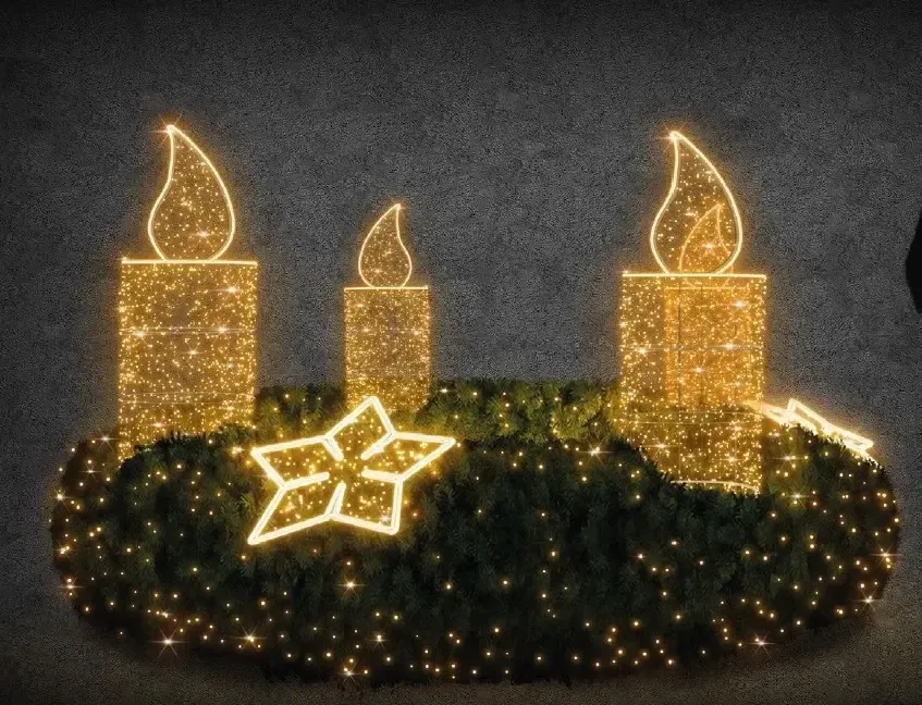 3D LED světelný věnec, prům. 200 cm, teple bílá