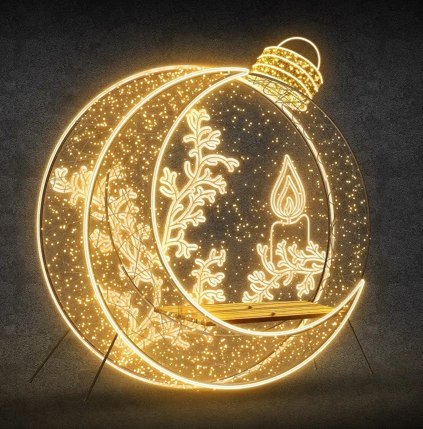 3D LED světelná lavička, ozdoba, prům. 220 cm, teple bílá