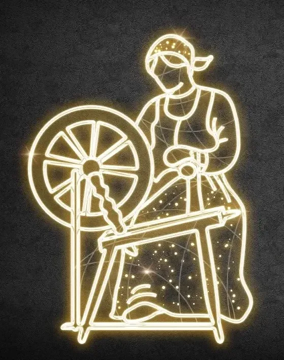 Eco Fix 2D LED světelný dekor, přadlena, 146 × 206 × 4 cm, teple bílá, závěsný, 3D tisk