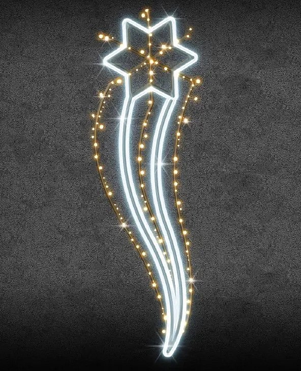 Easy Fix 2D LED světelná kometa na veřejné osvětlení, 83 × 235 × 5 cm, ledově bílá a teple bílá, závěsný, 3D tisk