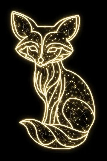 2D LED světelná liška, 125 × 205 cm, teple bílá, stojící, 3D tisk