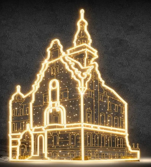 2D LED světelná radnice, 256 × 298 cm, teple bílá, stojící, 3D tisk