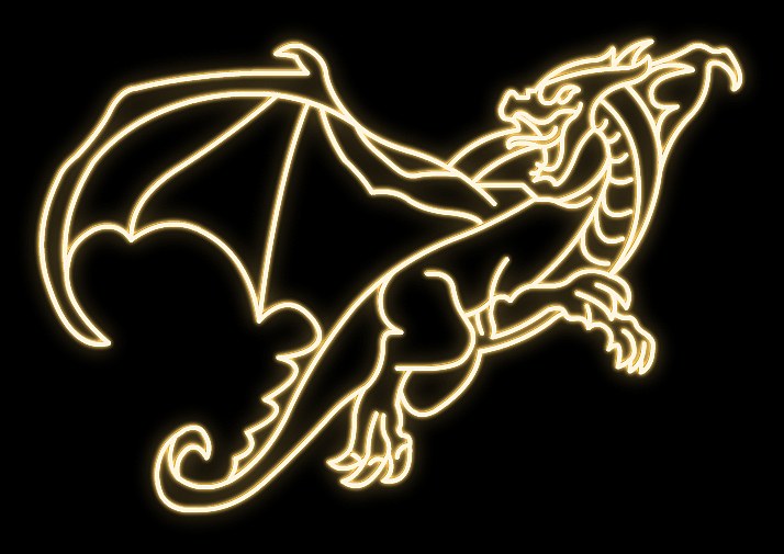 2D LED světelný drak I, twinkly, 320 × 260 × 60 cm, teple bílá, stojící, 3D tisk, hliník