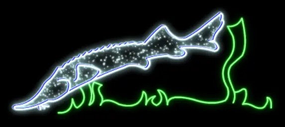 Easy Fix 2D LED světelný jeseter, bílá a zelená, 200 × 85 × 60 cm, stojící, 3D tisk, hliník