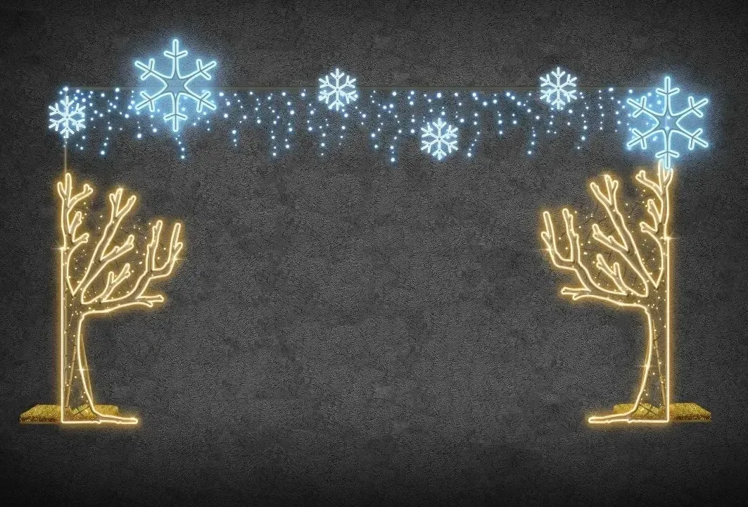 Eco Fix 2D LED světelný rám s půlstromy, 500 × 300 cm, teple a ledově bílá, stojící, 3D tisk