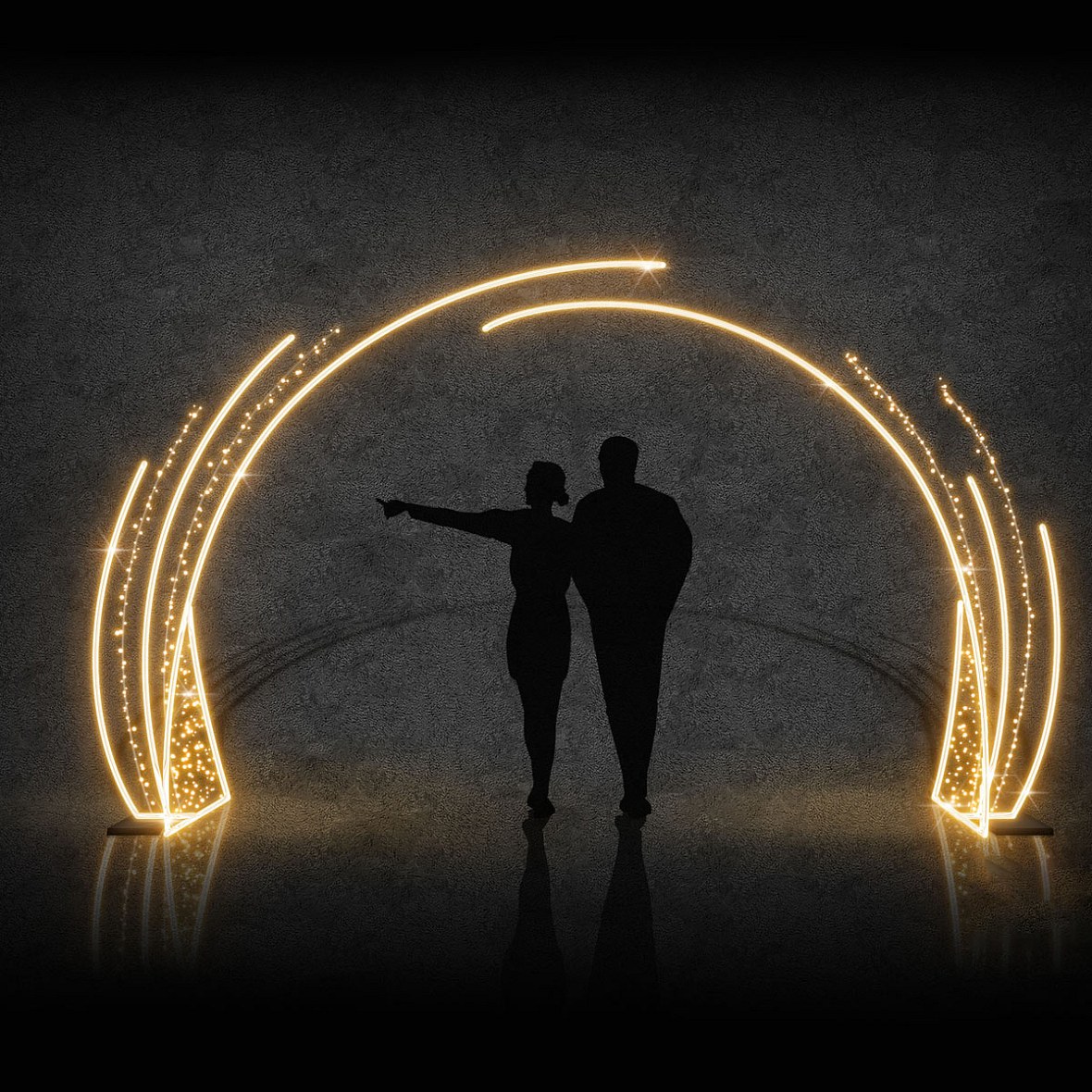 Easy Fix 3D LED světelná brána, 490 × 265 cm, teple bílá, stojící, hliník