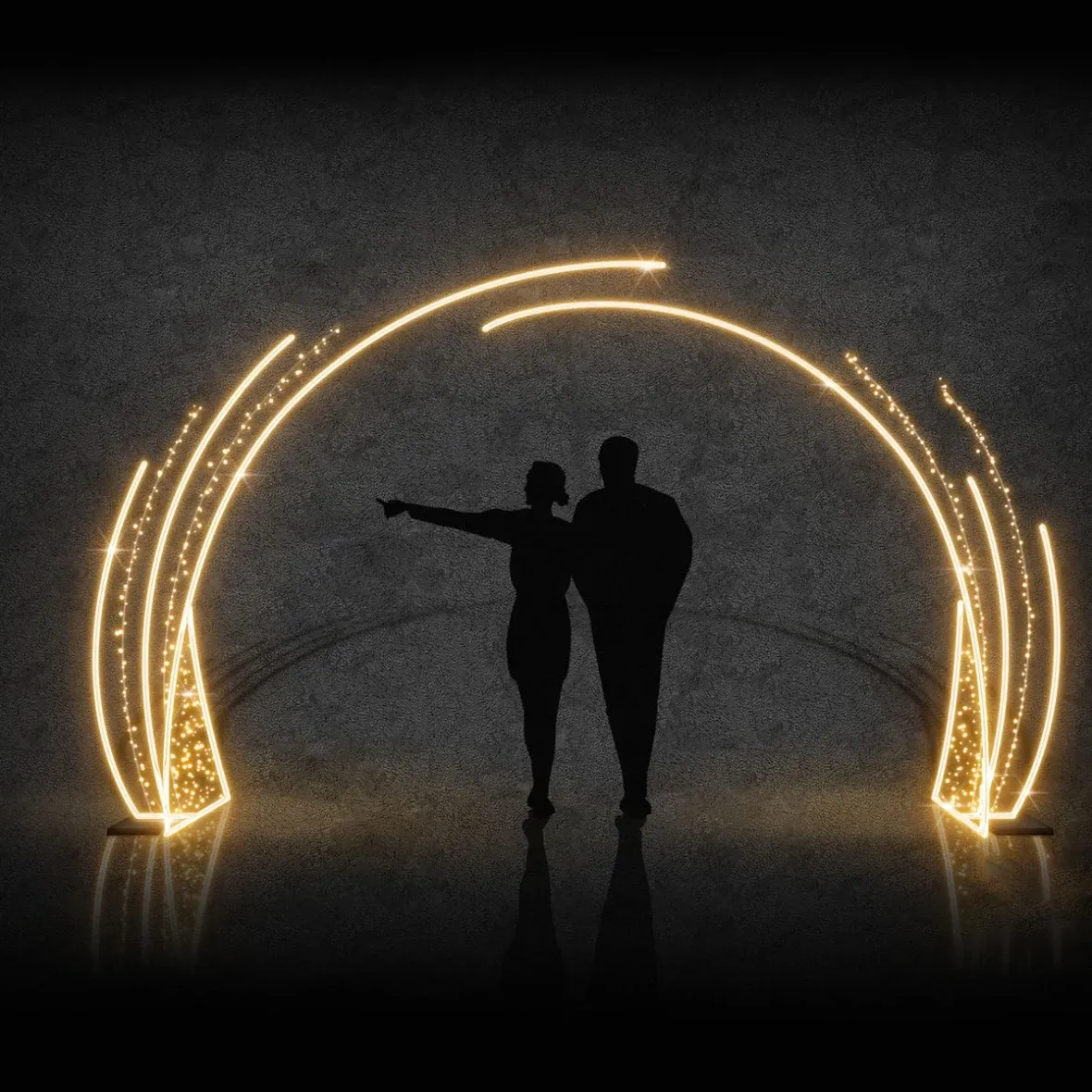 Easy Fix 3D LED světelná brána, 490 × 265 cm, teple bílá, stojící, hliník