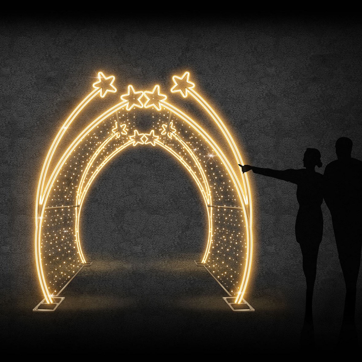 Eco Fix 3D LED světelný tunel s hvězdami, 250 × 200 × 500 cm, teple bílá s Flash, hliník