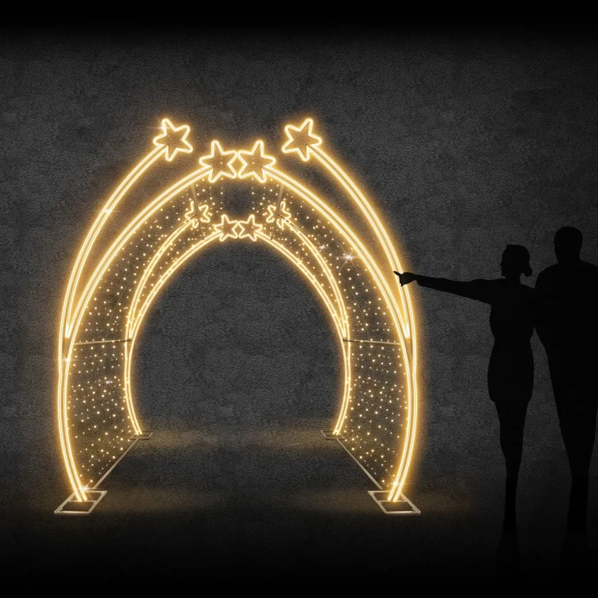Eco Fix 3D LED světelný tunel s hvězdami, 250 × 200 × 500 cm, teple bílá s Flash, hliník