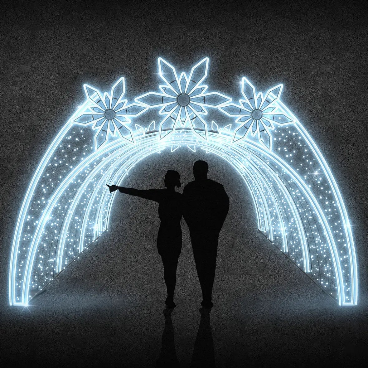 Easy Fix 3D LED světelný tunel 3 hvězdy, 420 × 300 × 1000 cm, ledově bílá, hliník