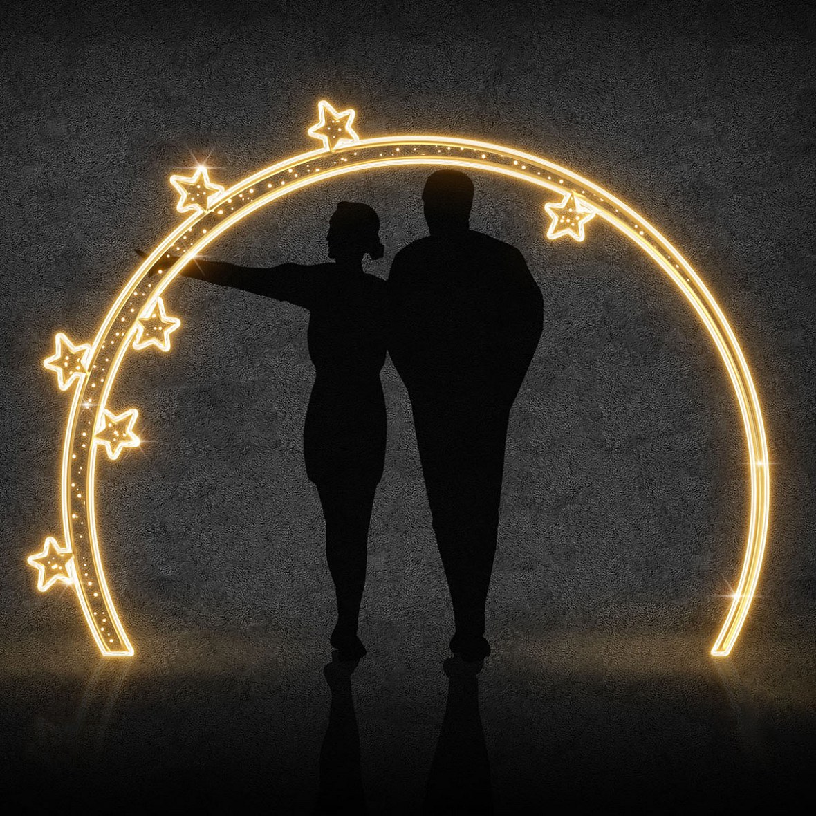 Easy Fix 2D LED světelná brána 7 hvězdiček, stojící, 260 × 190 cm, teple bílá, hliník, interiér