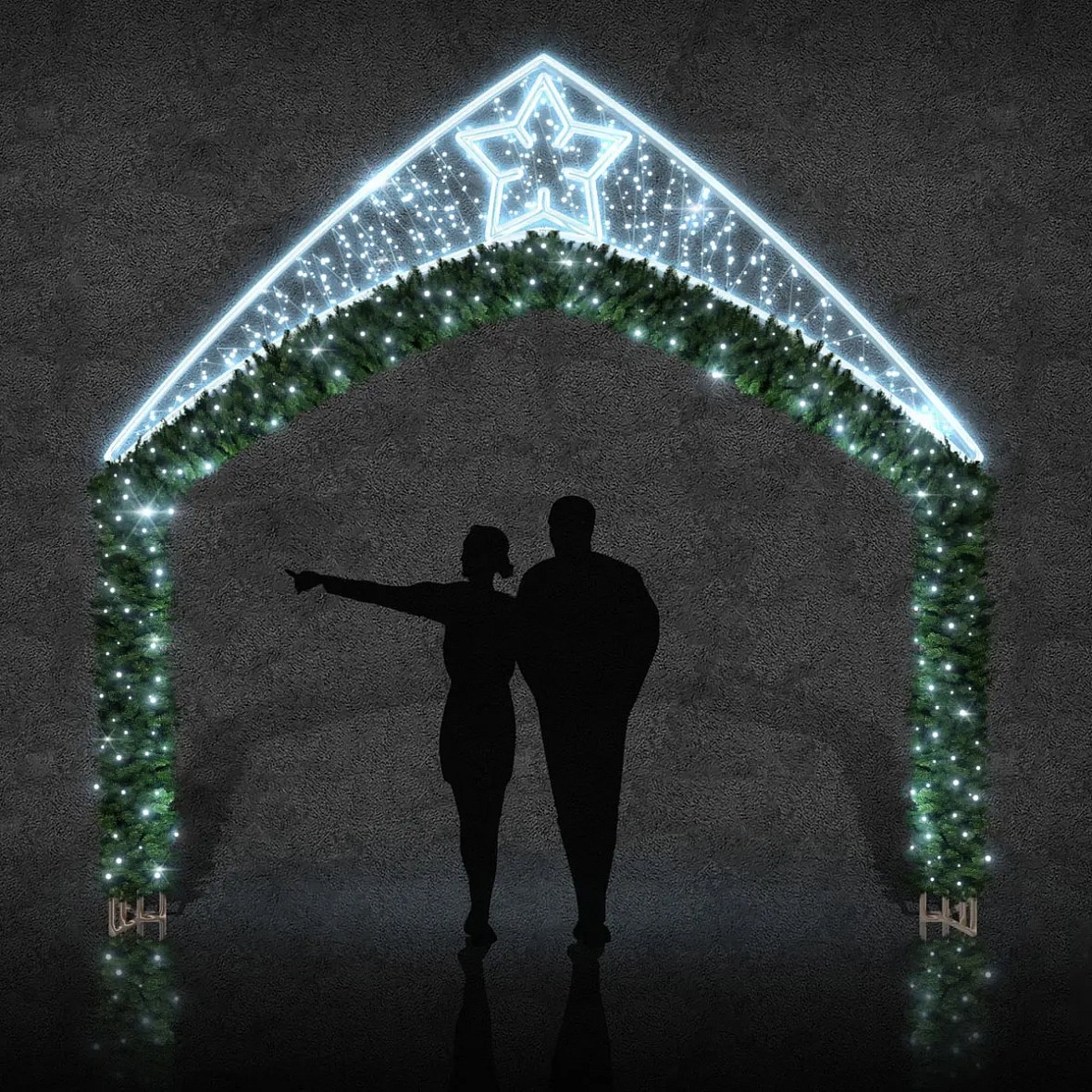 Easy Fix 2D LED světelná brána s 1 badyánovou hvězdou, stojící, 350 × 360 cm, ledově bílá, hliník