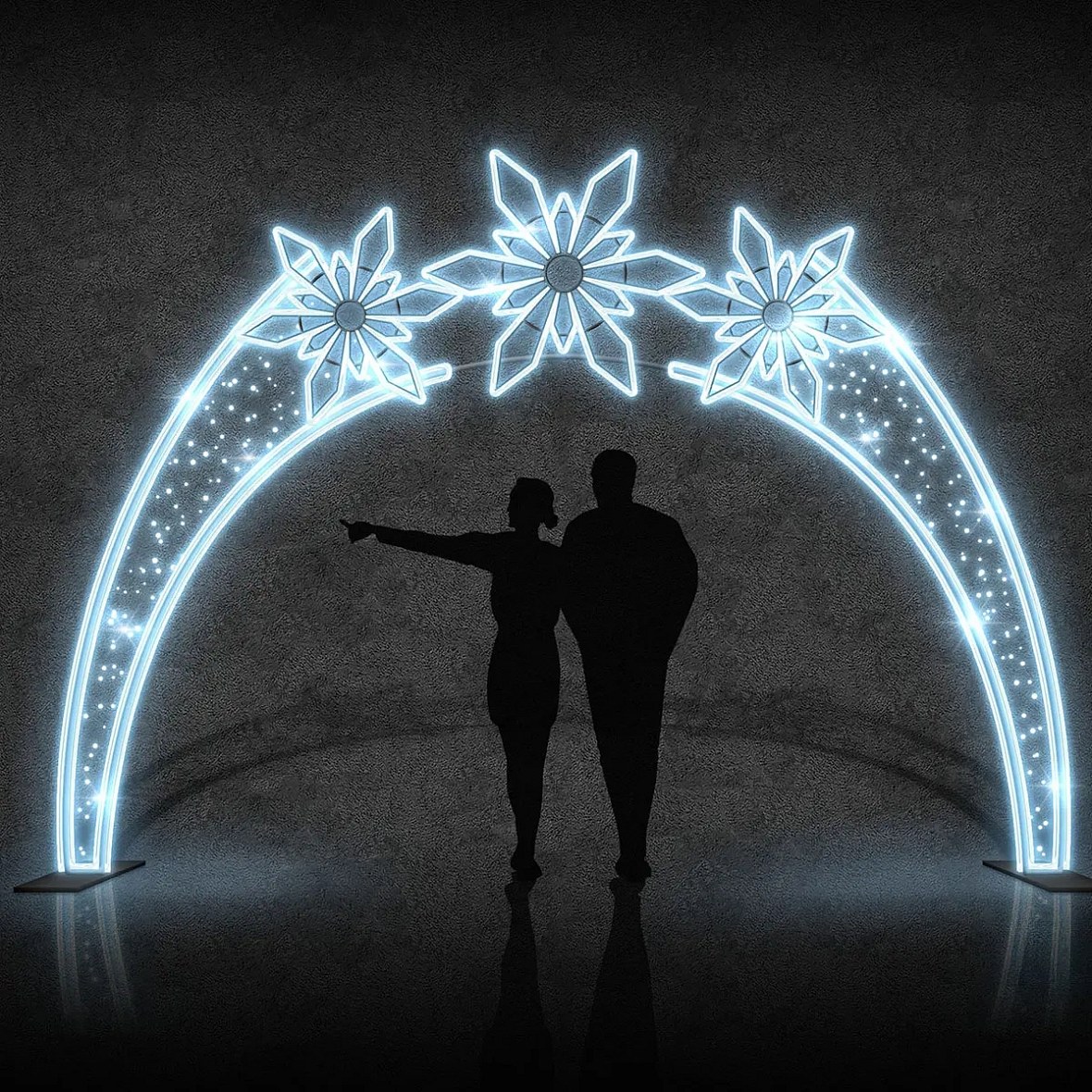 Easy Fix 2D LED světelná brána 3 vločky DZ527, stojící, 300 × 320 × 4 cm, ledově bílá, hliník
