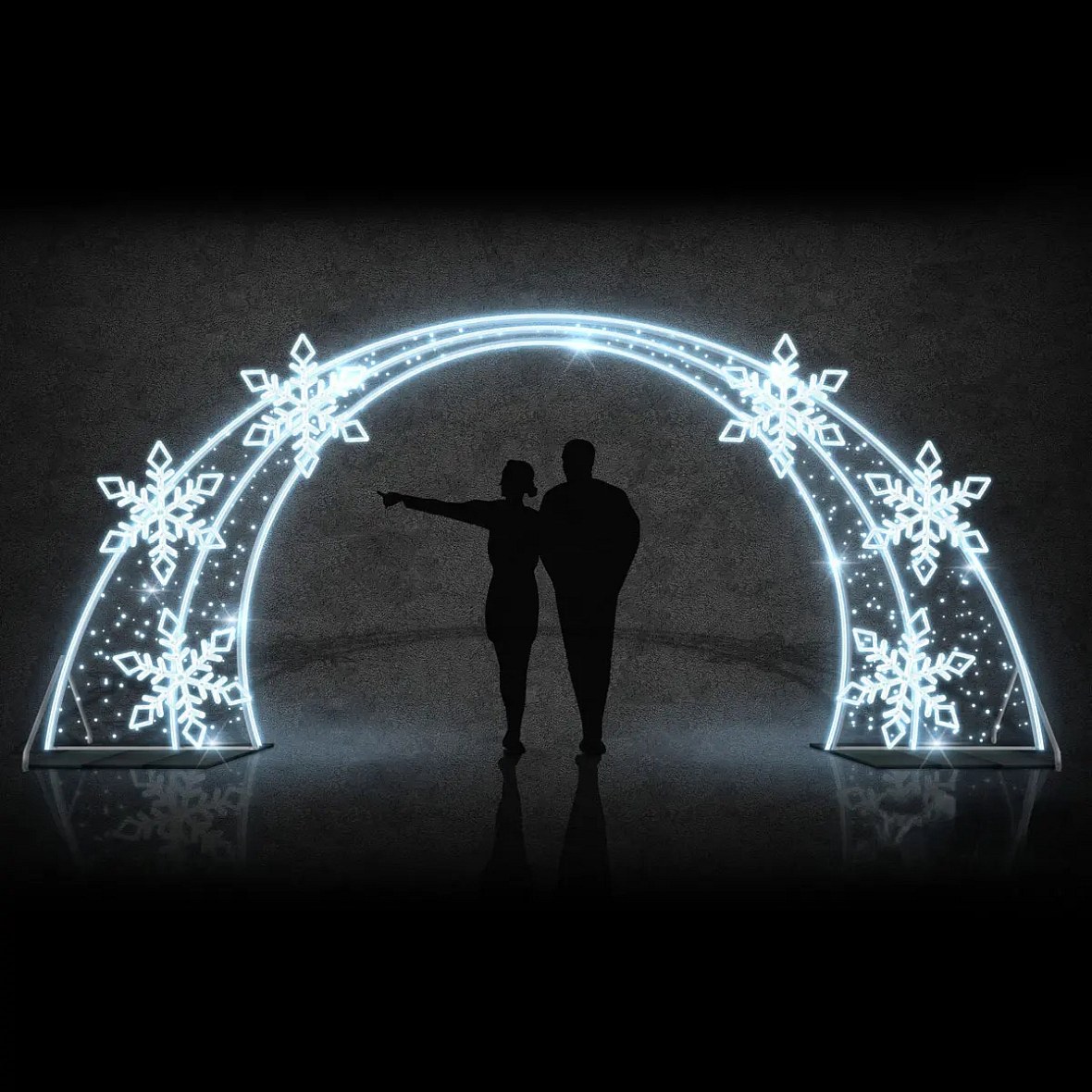 Easy Fix 2D LED světelná brána 6 vloček DZ107, stojící, 560 × 245 cm, ledově bílá, hliník