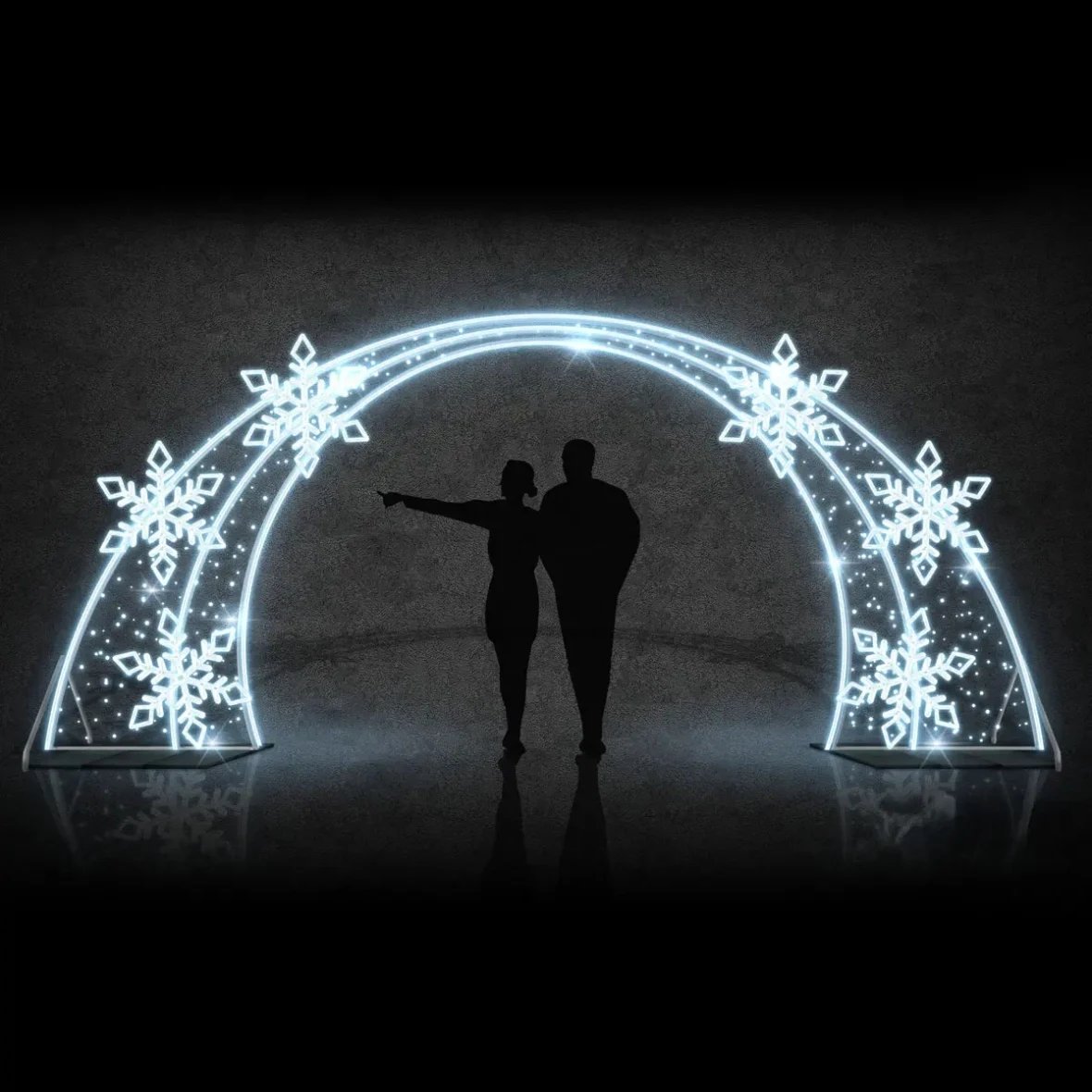 Easy Fix 2D LED světelná brána 6 vloček DZ107, stojící, 560 × 245 cm, ledově bílá, hliník