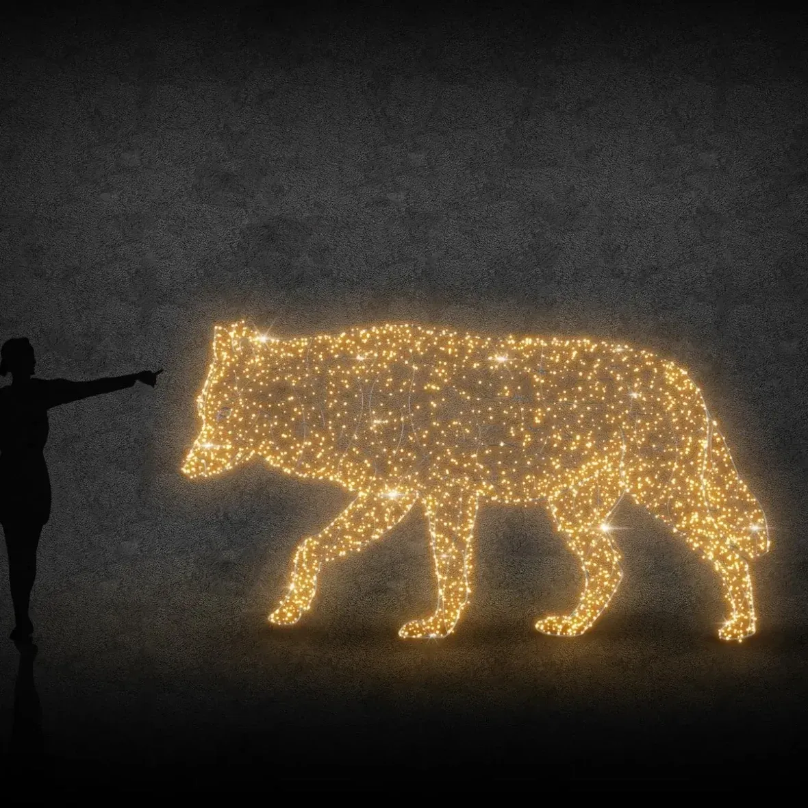Eco Fix 3D LED světelný vlk 180 cm, teple bílá, hliník