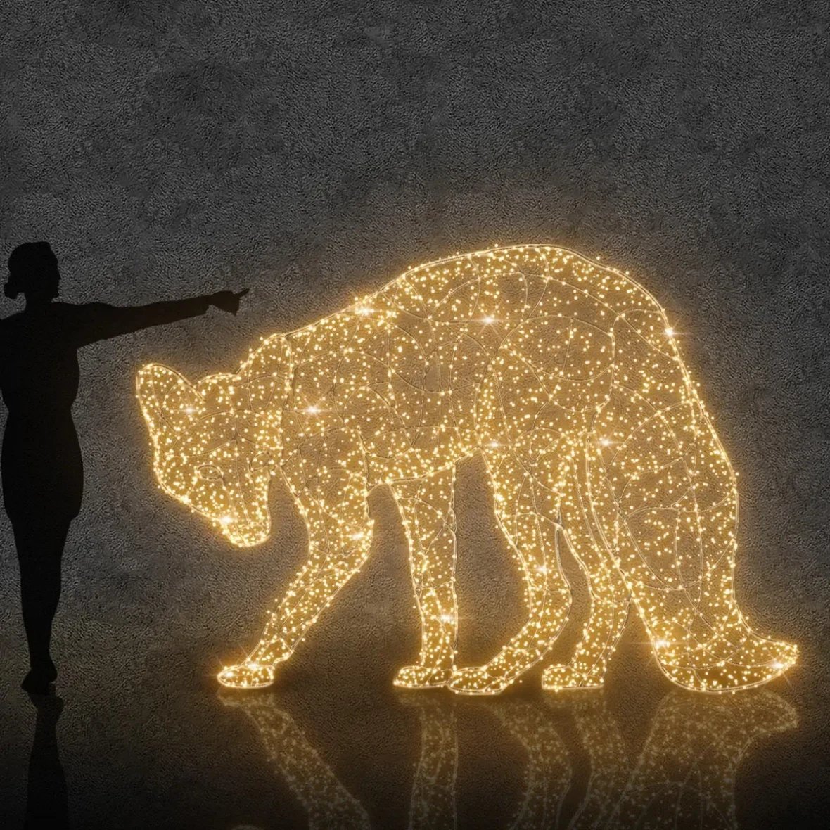 Eco Fix 3D LED světelná liška, 150 × 170 × 90 cm, teple bílá s Flash, hliník