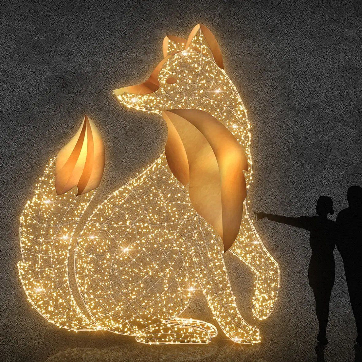 3D LED světelná liška sedící 350 cm, teple bílá, hliník