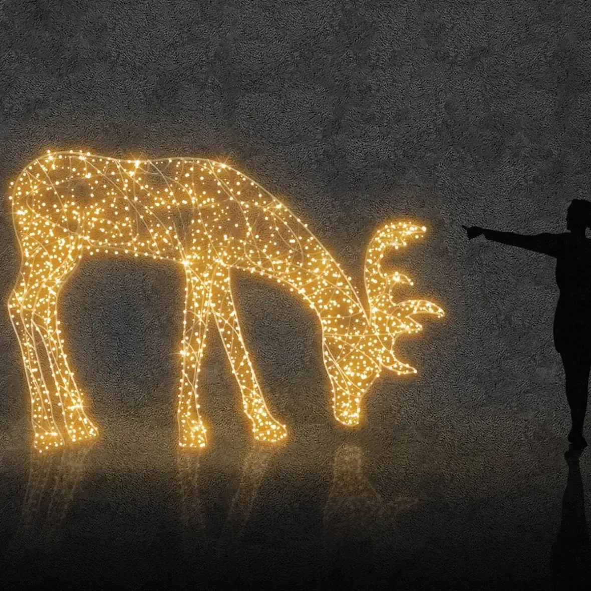 Eco Fix 3D LED světelný jelen, 220 × 350 × 120 cm, teple bílá, hliník