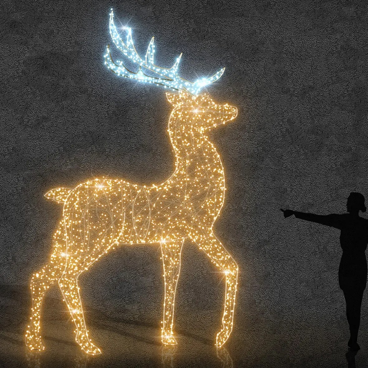 Eco Fix 3D LED světelný jelen 400 cm, teple a ledově bílá, hliník