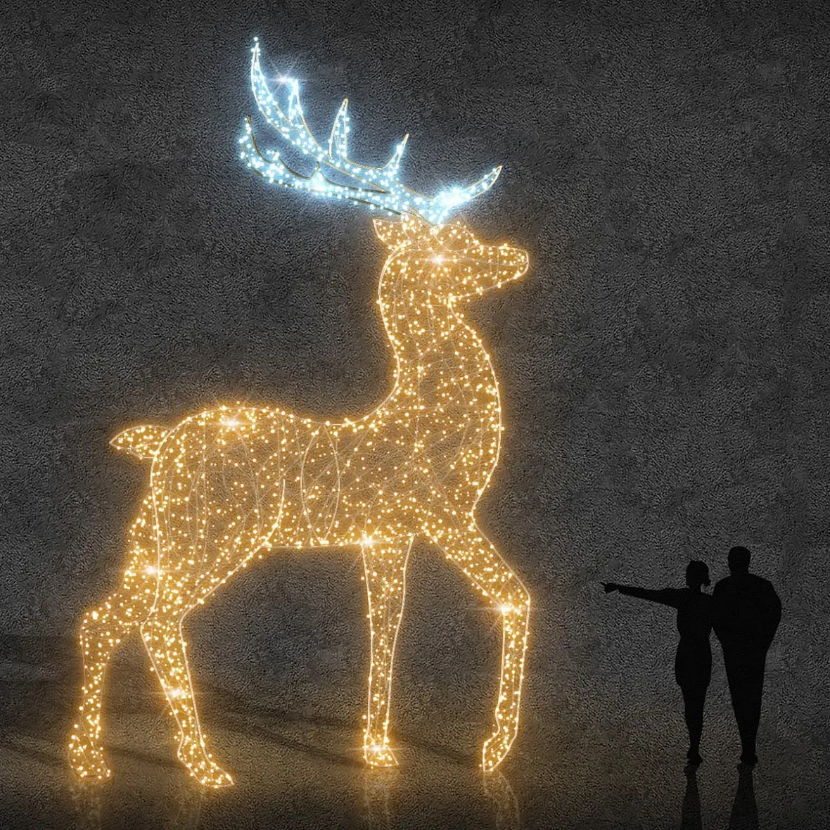 3D LED světelný jelen 600, ledové paroží, teple bílá, hliník