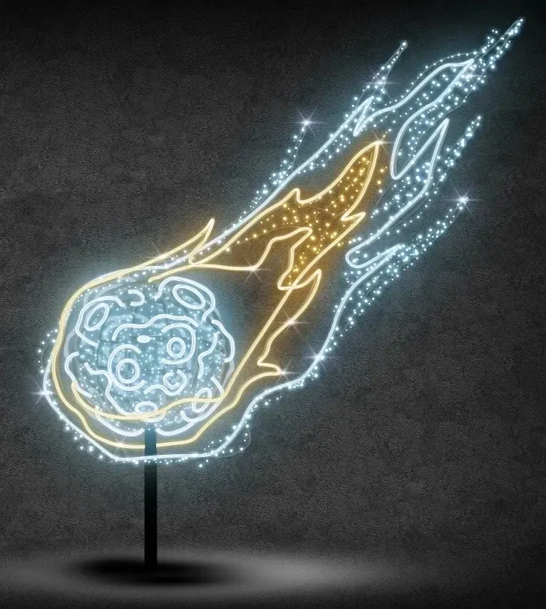 Eco Fix 2D LED světelný meteor, 300 × 300 × 60 cm, ledově a teple bílá, stojící, 3D tisk, hliník