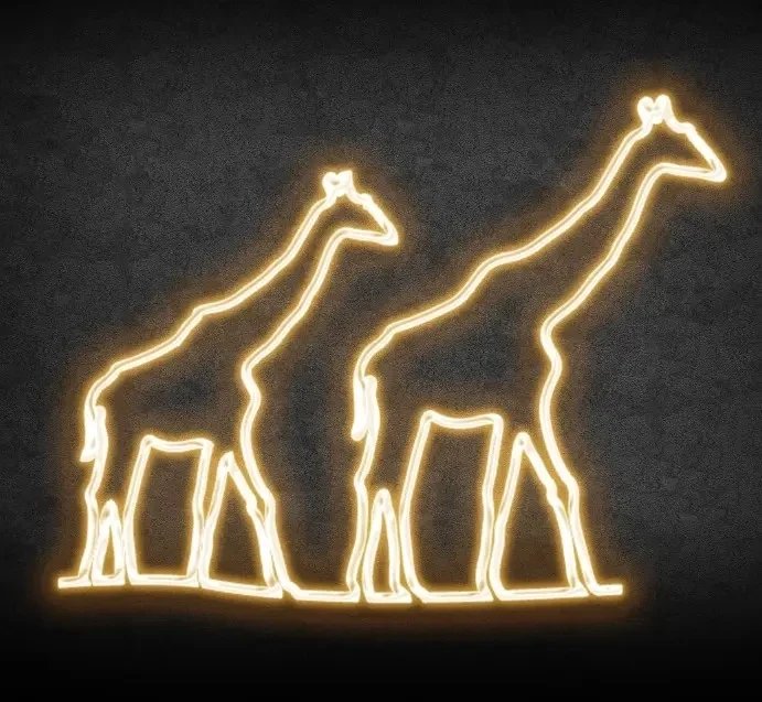 Eco Fix 2D LED sestava žiraf, 339 × 300 cm, teple bílá, stojící, 3D tisk, hliník