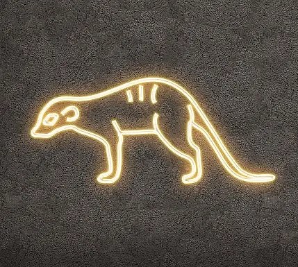 Eco Fix 2D LED světelná Surikata, na tlapkách, závěsná, 135 × 62 × 3 cm, teple bílá, 3D tisk, zlatá