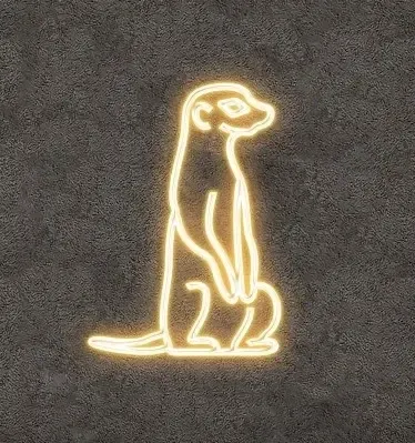 Eco Fix 2D LED světelná Surikata, sedící, závěsná, 65 × 90 × 3 cm, teple bílá, 3D tisk, zlatá