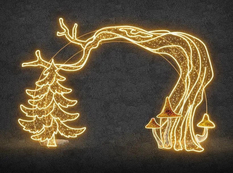 Eco Fix 2D LED světelná brána houbičky a stromky, stojící, 650 × 400 × 99 cm, teple bílá, stojící, 3D tisk