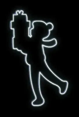 Eco Fix 2D LED světelný dekor, hoch s dárkem, 100 × 150 × 3 cm, ledově bílá, závěsný, 3D tisk