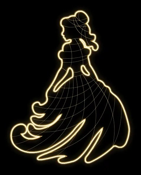 Easy Fix 2D LED světelná princezna, 155 × 185 × 60 cm, teple bílá, stojící, 3D tisk