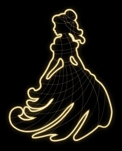 Easy Fix 2D LED světelná princezna, 155 × 185 × 60 cm, teple bílá, stojící, 3D tisk