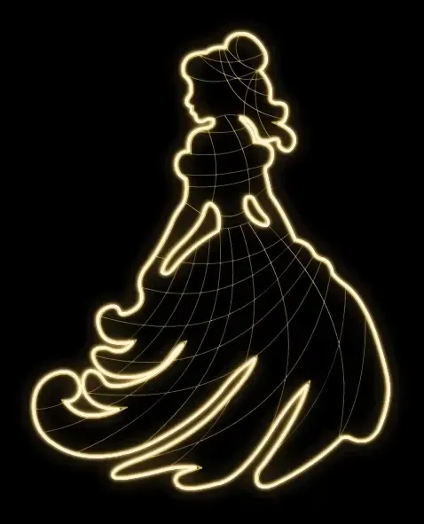 Easy Fix 2D LED světelná princezna, 155 × 185 × 60 cm, teple bílá, stojící, 3D tisk